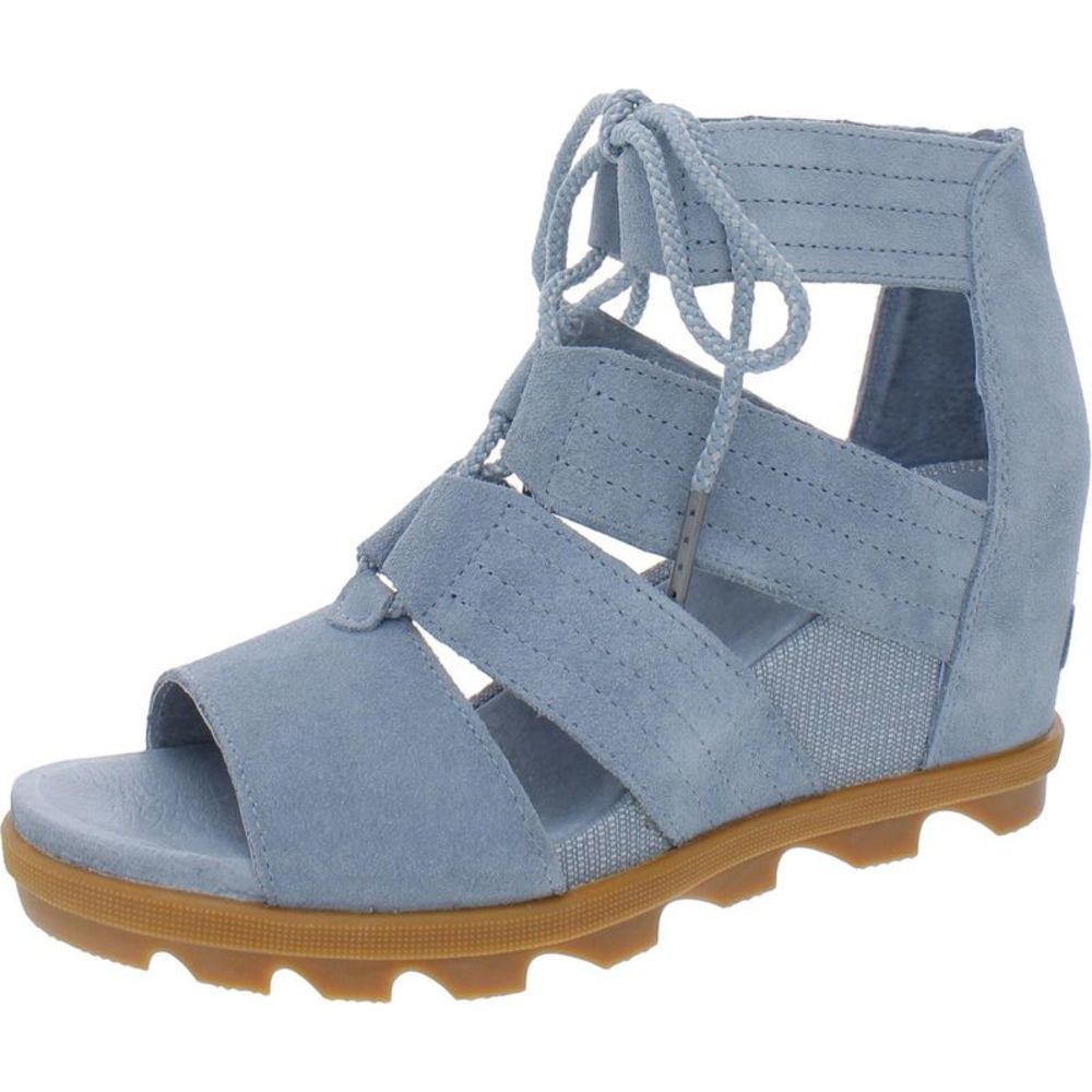 Sorel Womens JOANIE II Blue Suede Open Toe Wedge Strappy Sandals Shoes